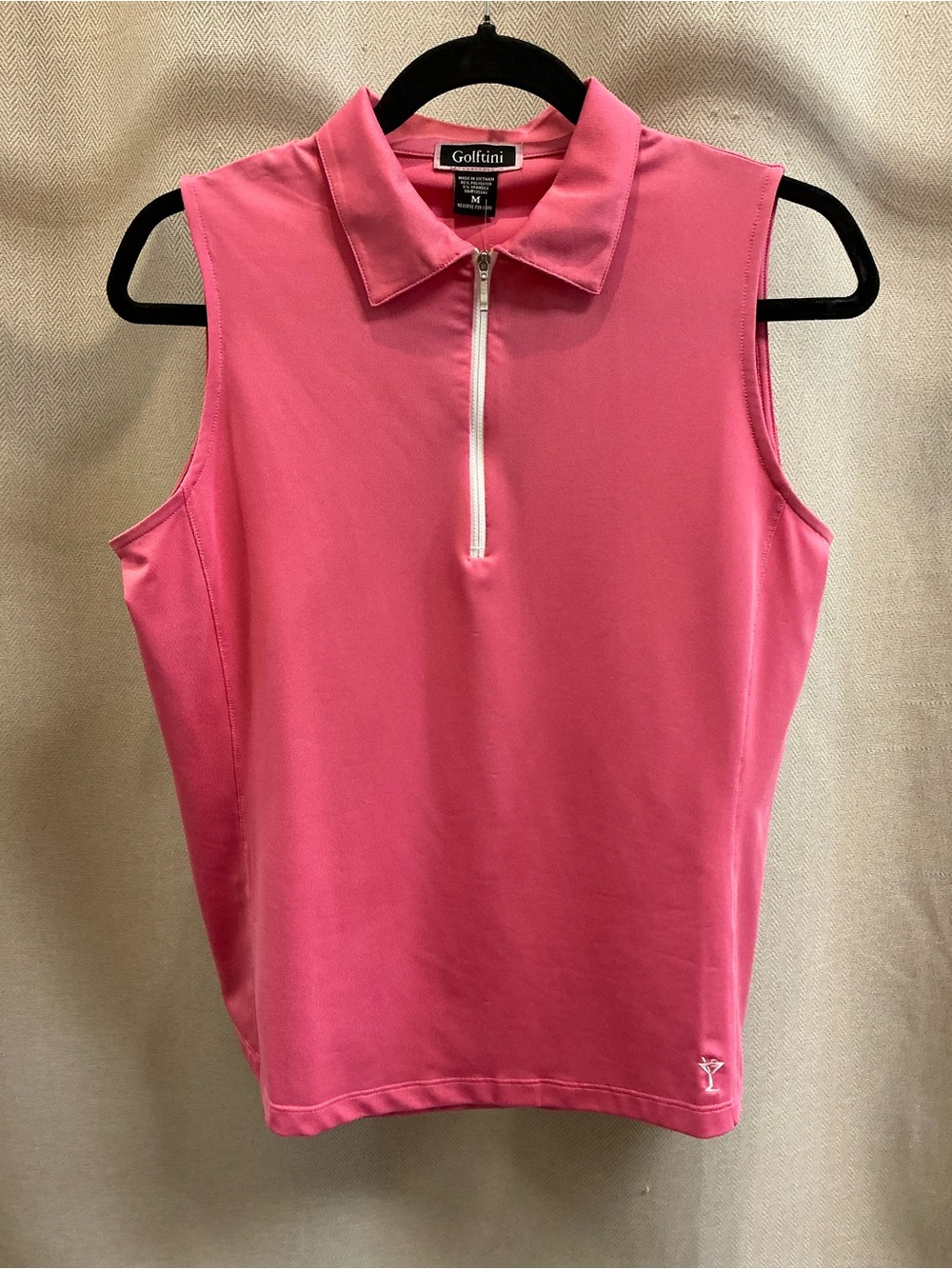 GOLFTINI Women's Sleeveless Zip-Front Polo Top - Nantucket Pink/White